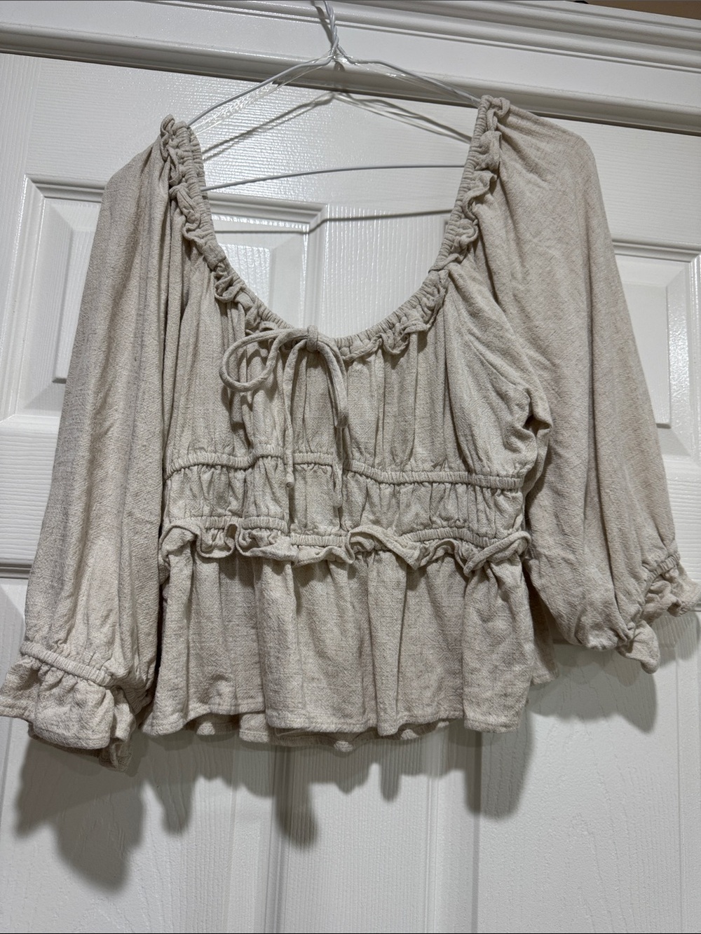 entro Cream Ruffle Peasant Blouse